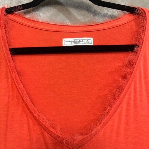Abercrombie & Fitch Essentials Womens Long Sleeve V-Neck Top Tunic Orange Flowy - Picture 4 of 14